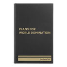 Small black/gold leatherette sketch book laser etched with 'World Domination' design