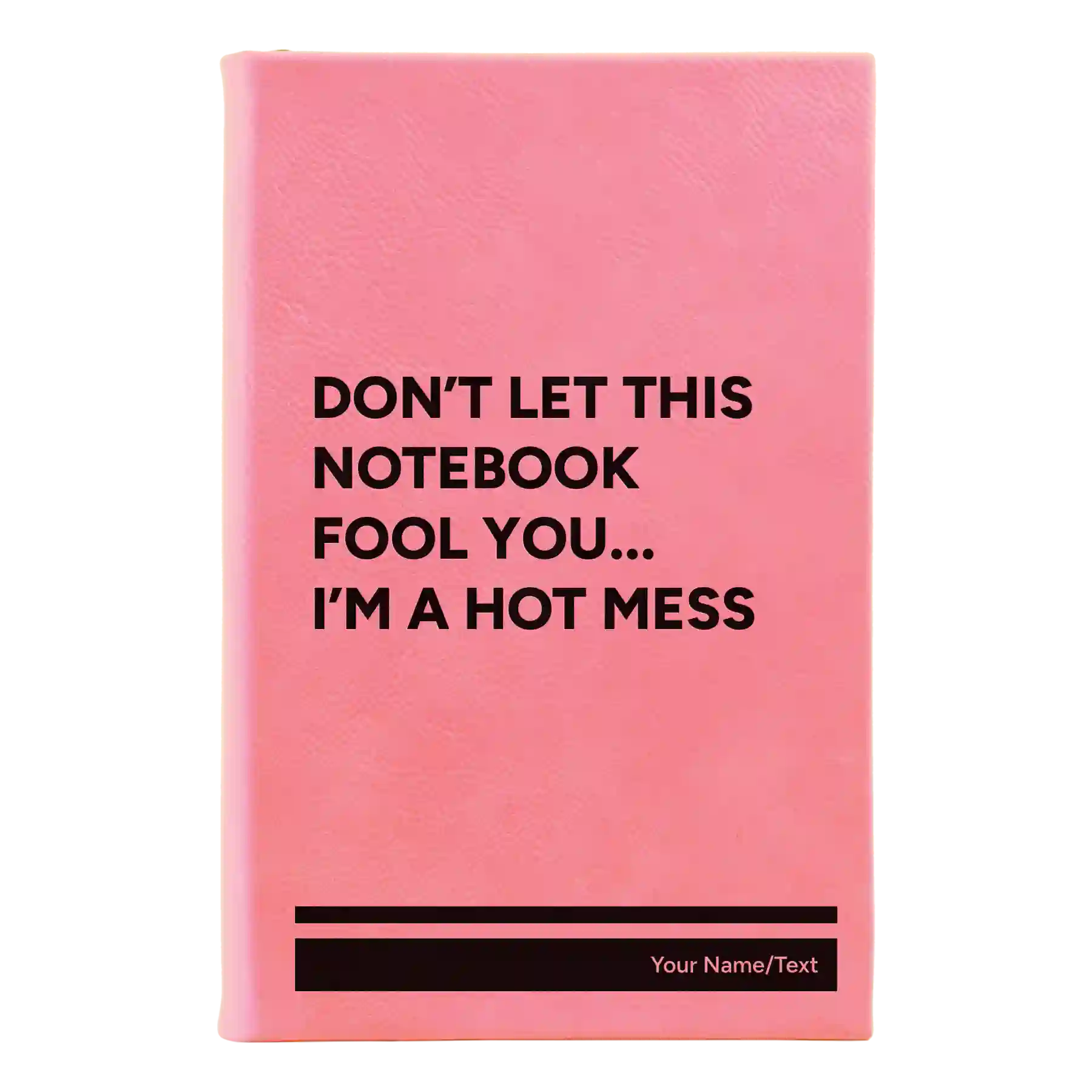 Small pink leatherette journal laser etched with 'Hot Mess' design