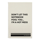 Small white leatherette journal laser etched with 'Hot Mess' design