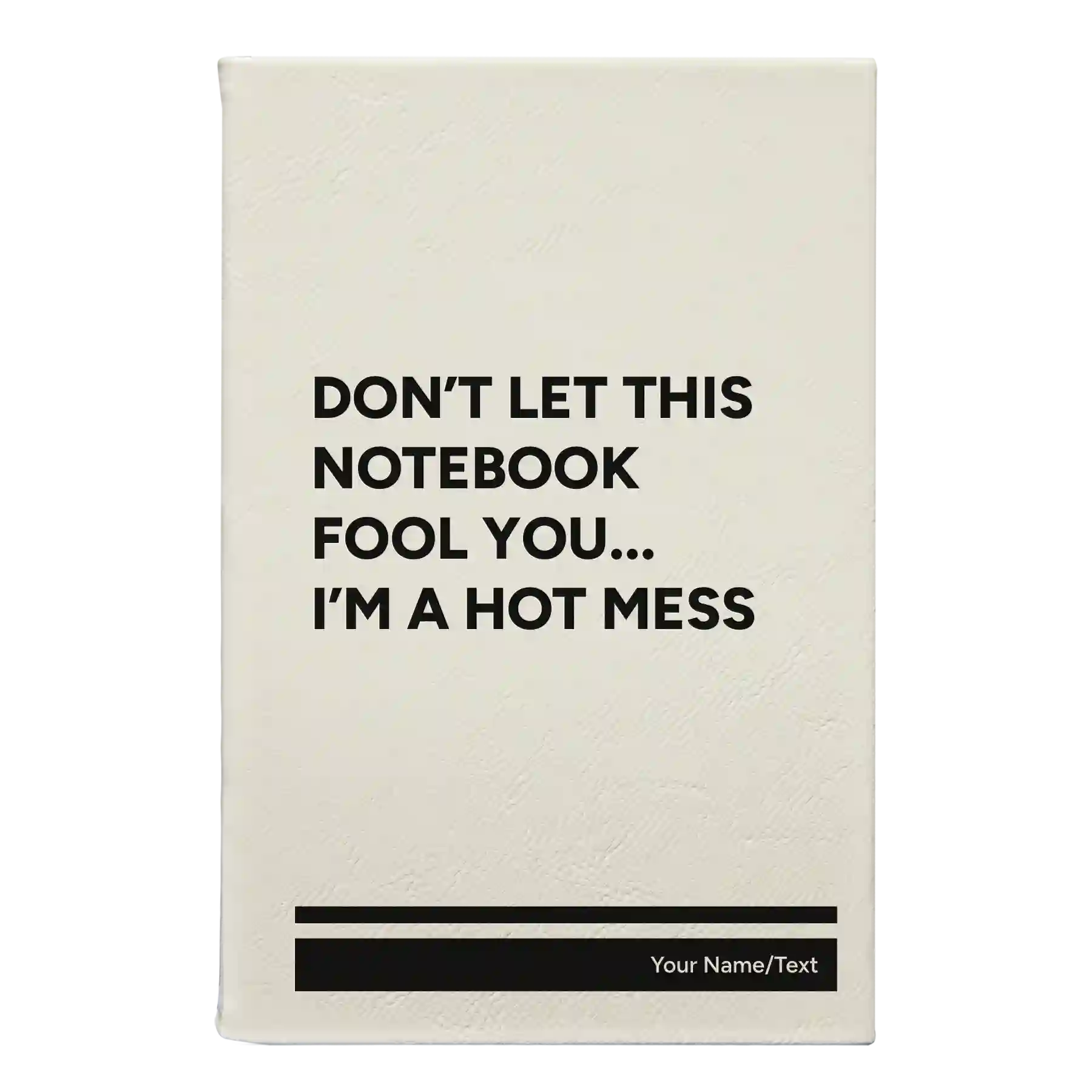 Small white leatherette journal laser etched with 'Hot Mess' design
