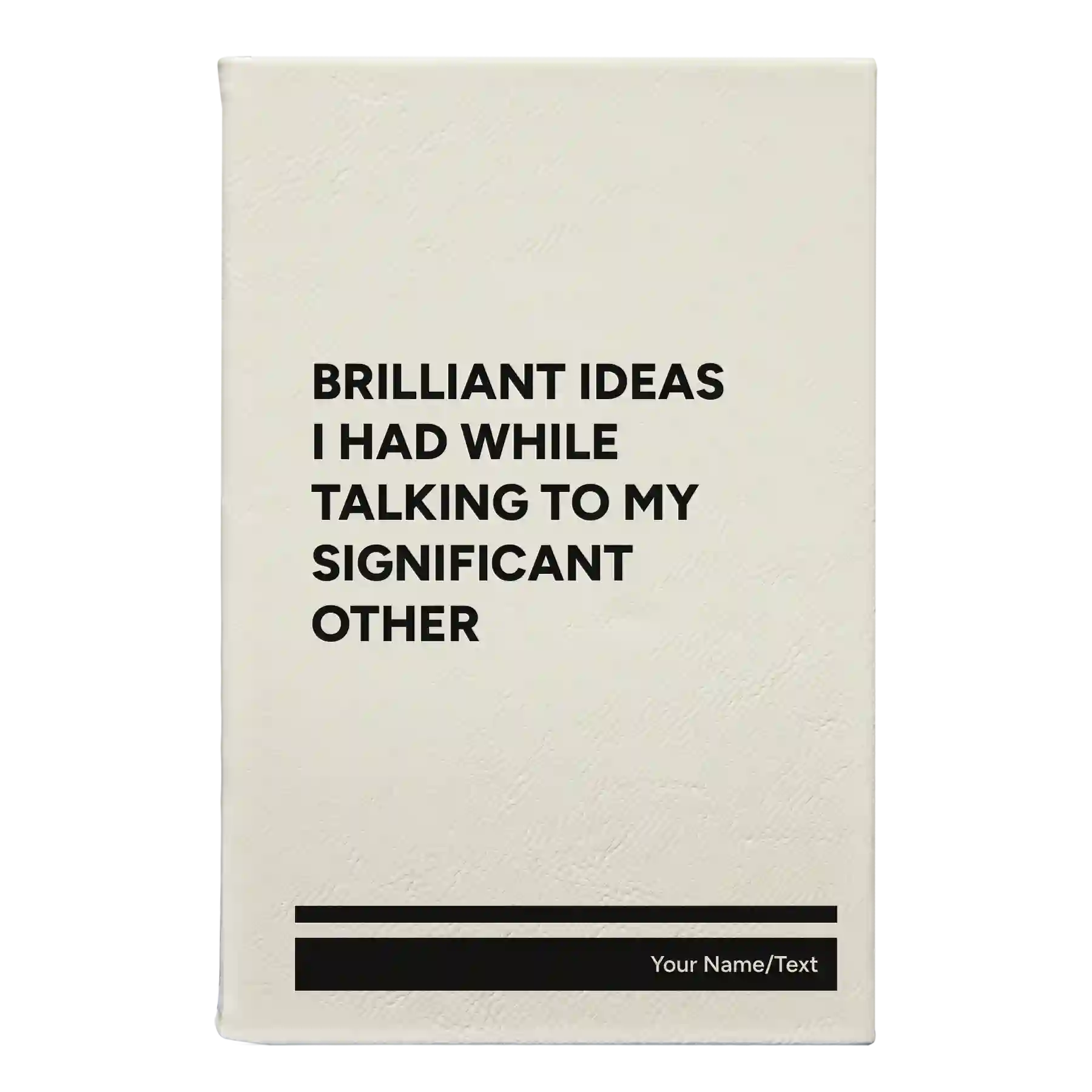 Small white leatherette sketch book laser etched with 'Brilliant Ideas I Had' design