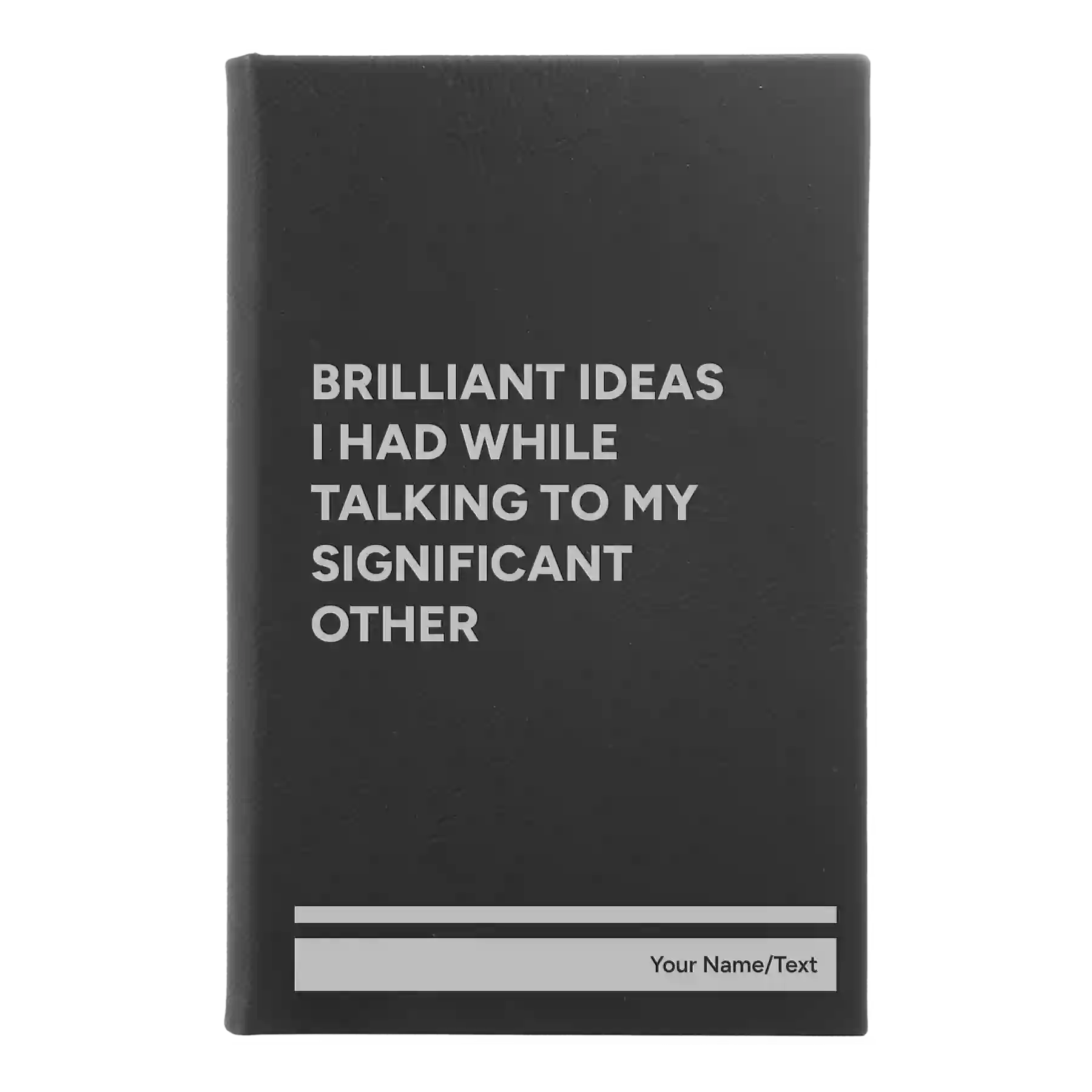 Small black/silver leatherette sketch book laser etched with 'Brilliant Ideas I Had' design