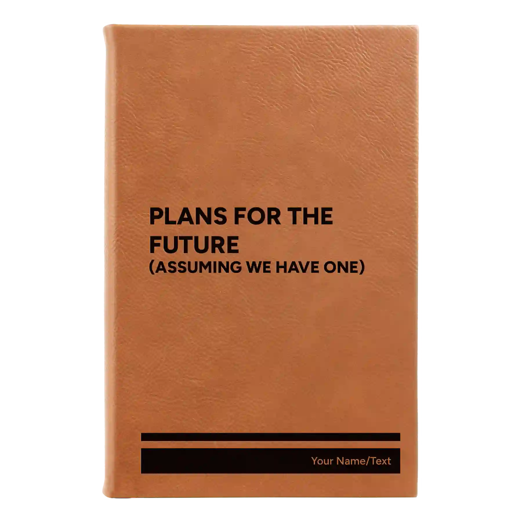Small rawhide leatherette journal laser etched with 'Plans for the Future' design