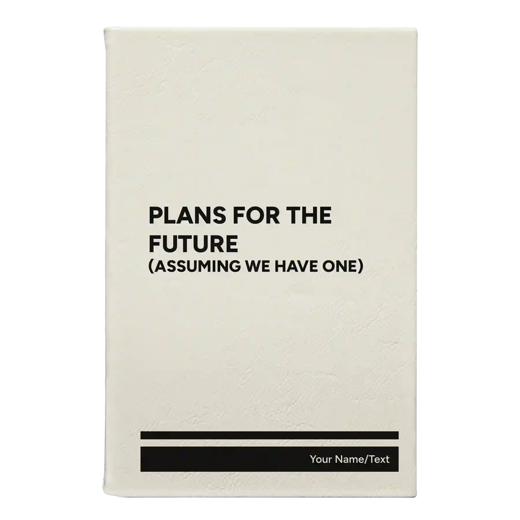 Small white leatherette sketch book laser etched with 'Plans for the Future' design