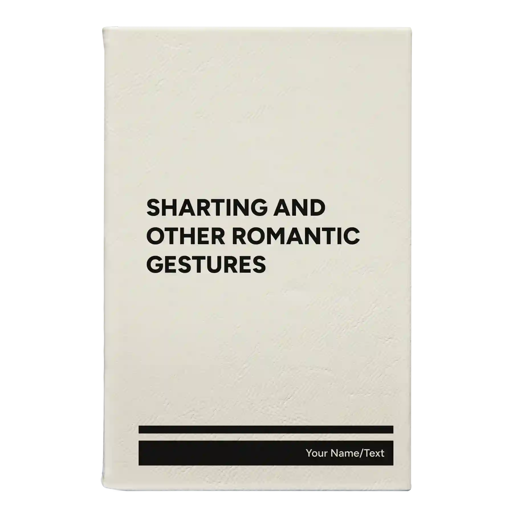 Small white leatherette sketch book laser etched with 'Sharting' design