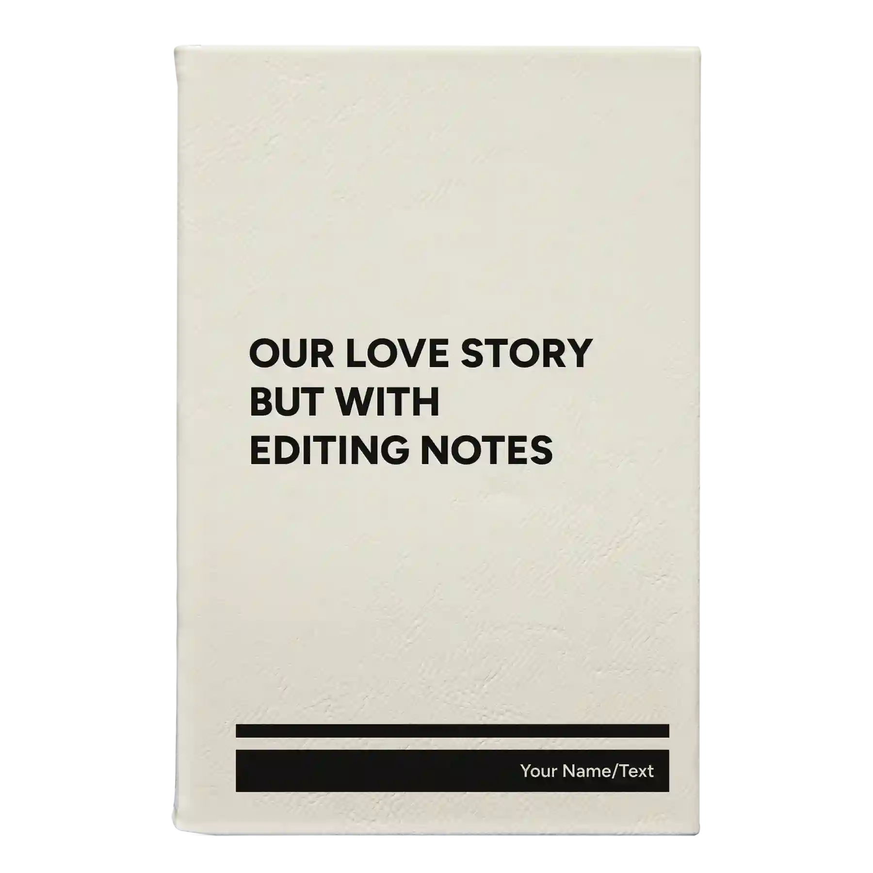 Small white leatherette journal laser etched with 'Our Love Story' design