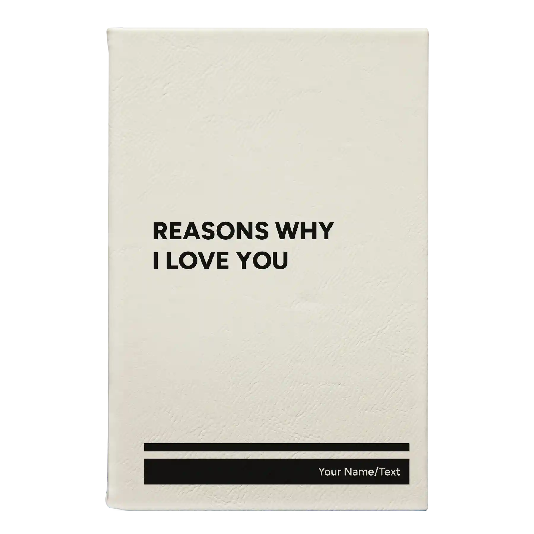 Small white leatherette journal laser etched with 'Reasons Why I Love You' design