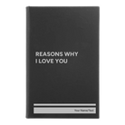 Small black/silver leatherette sketch book laser etched with 'Reasons Why I Love You' design