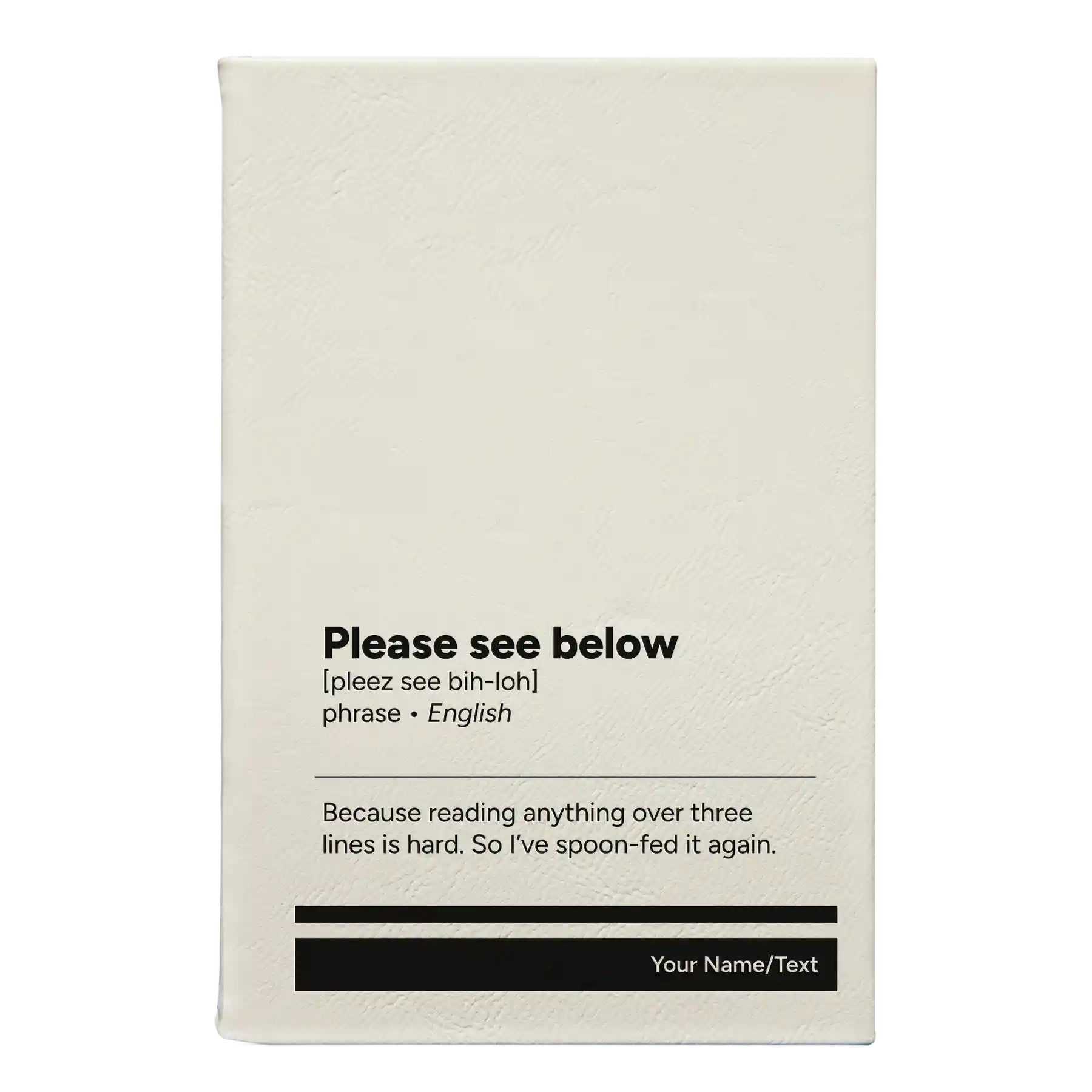 Small white leatherette journal laser etched with 'Per My Last Email' design