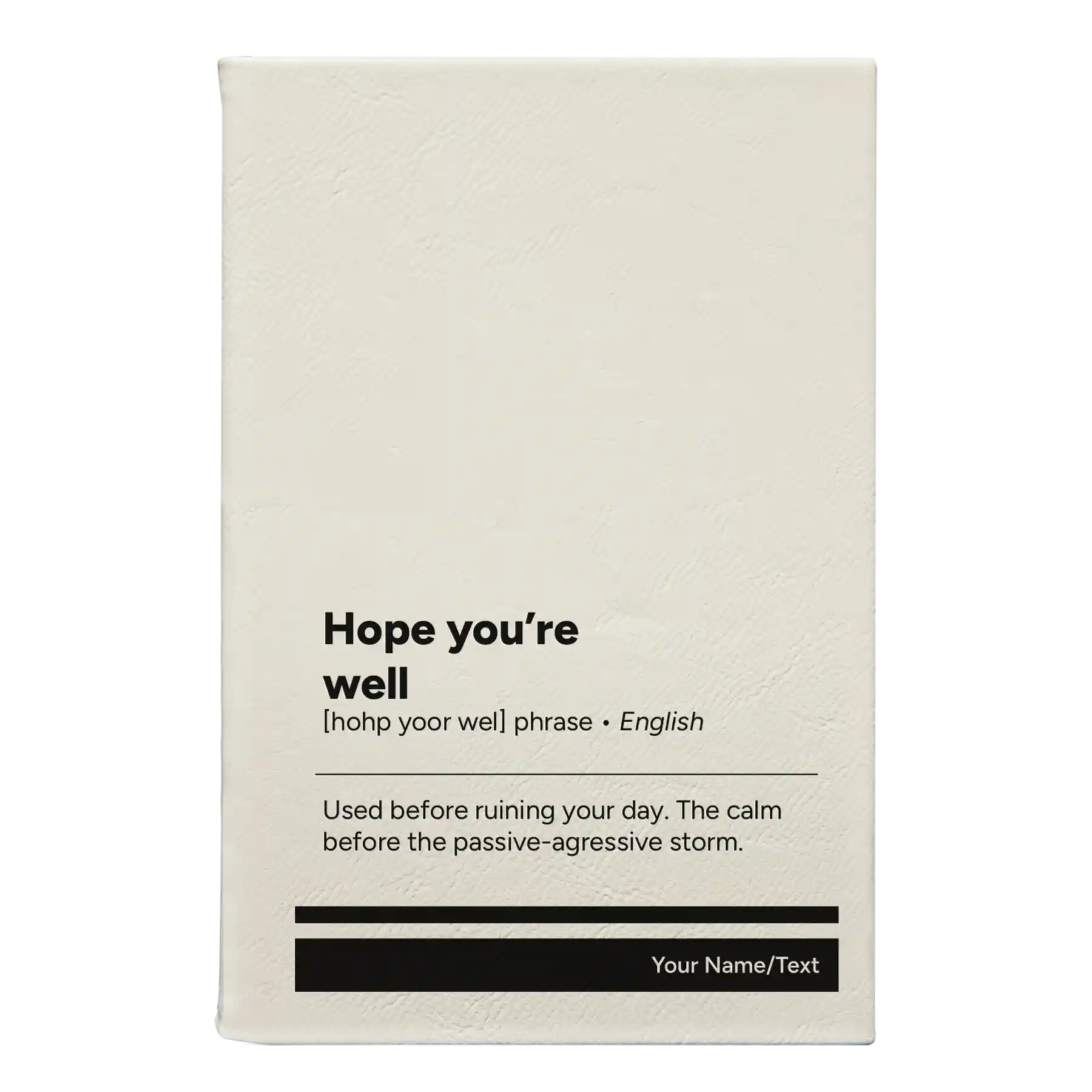 Small white leatherette sketch book laser etched with 'Hope You're Well' design