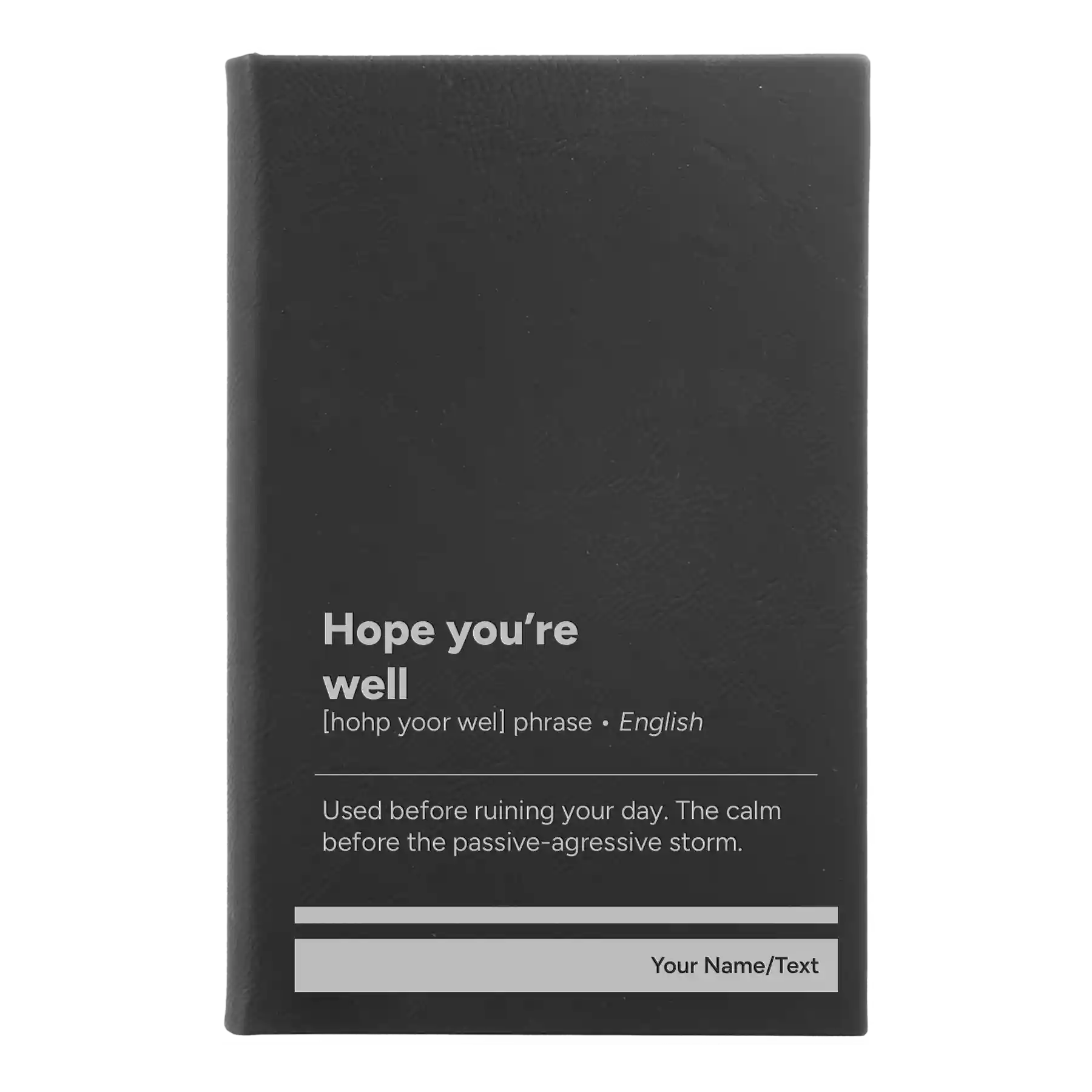 Small black/silver leatherette sketch book laser etched with 'Hope You're Well' design