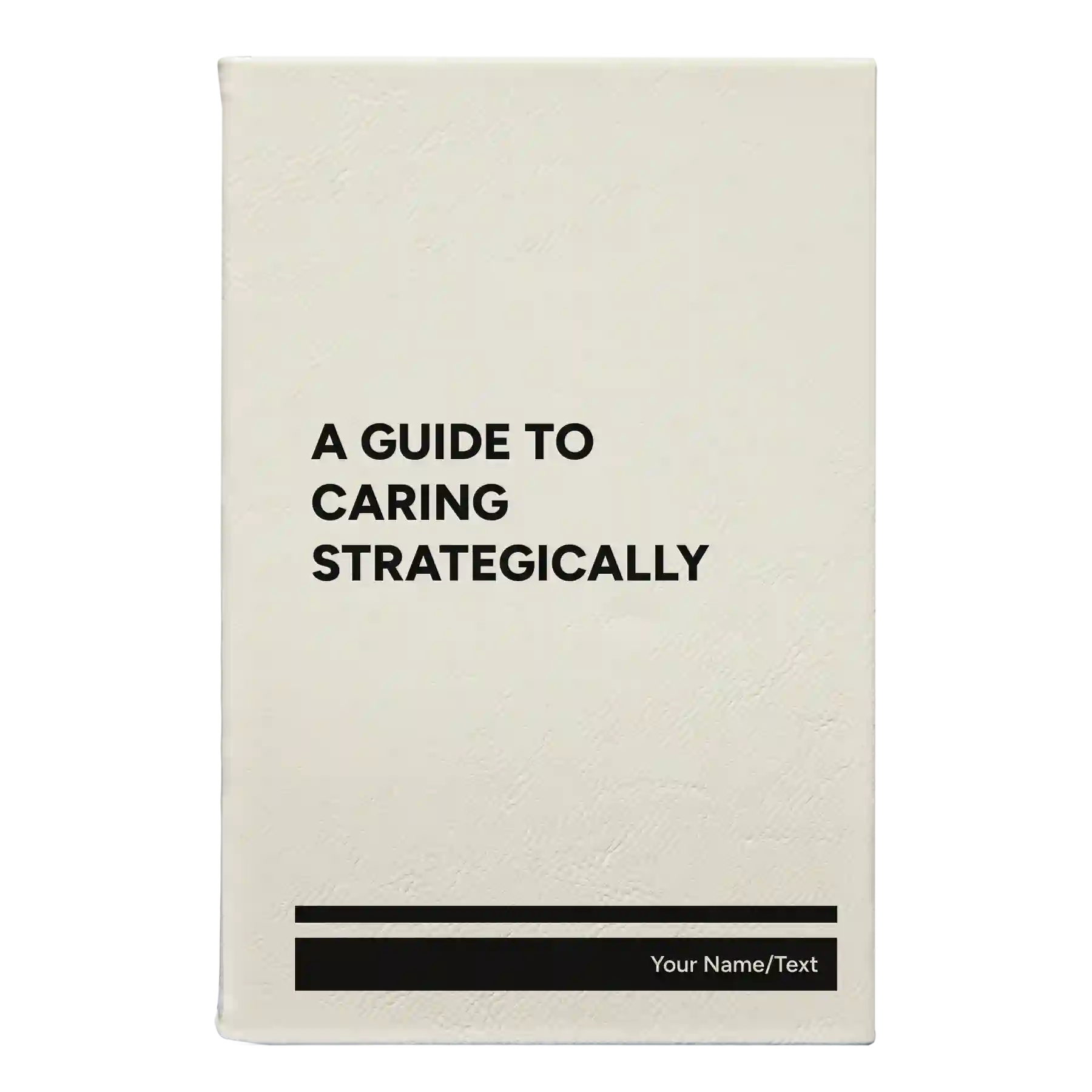 Small white leatherette journal laser etched with 'A guide to caring strategically' design
