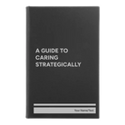 Small black/silver leatherette sketch book laser etched with 'A guide to caring strategically' design