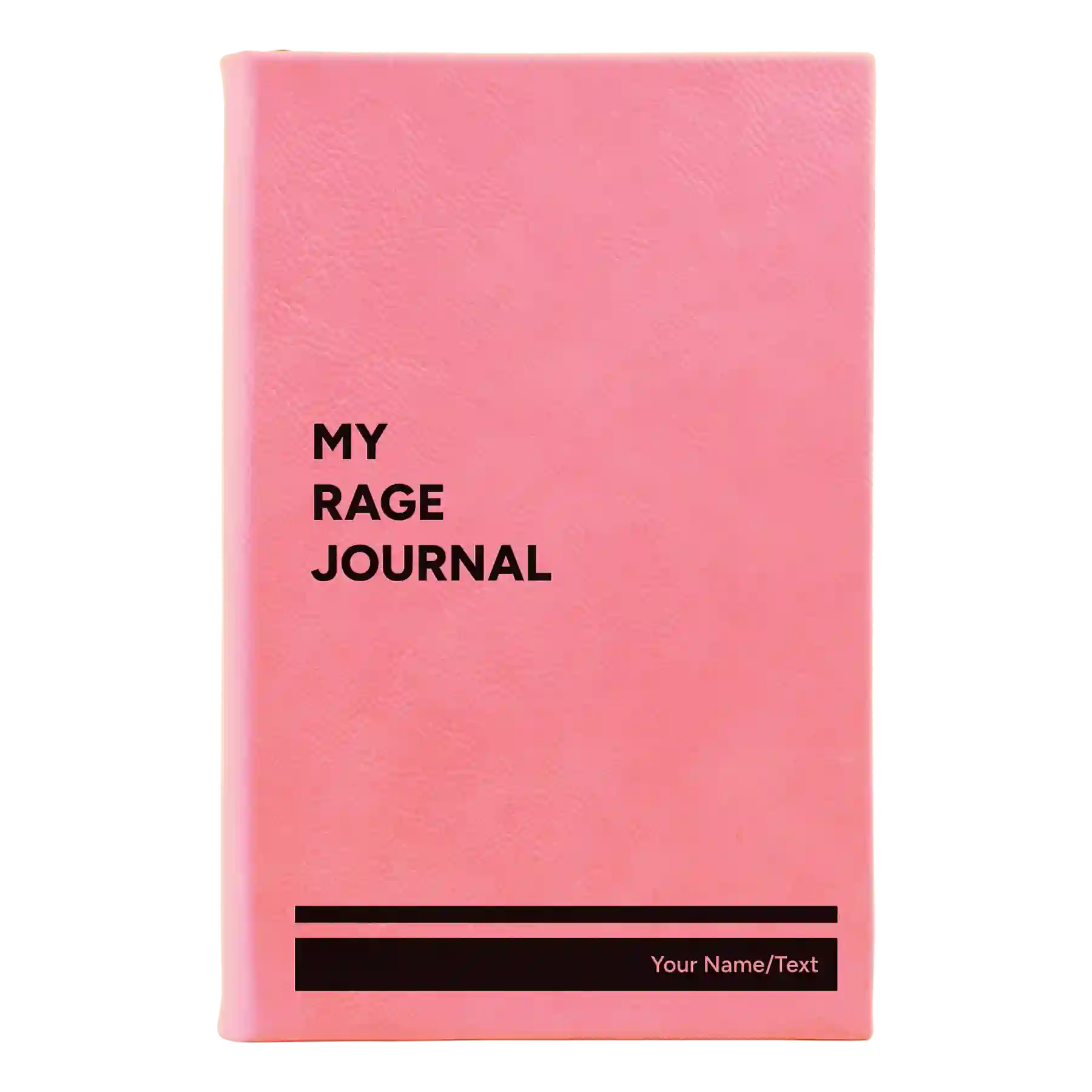 Small pink leatherette sketch book laser etched with 'My rage journal' design