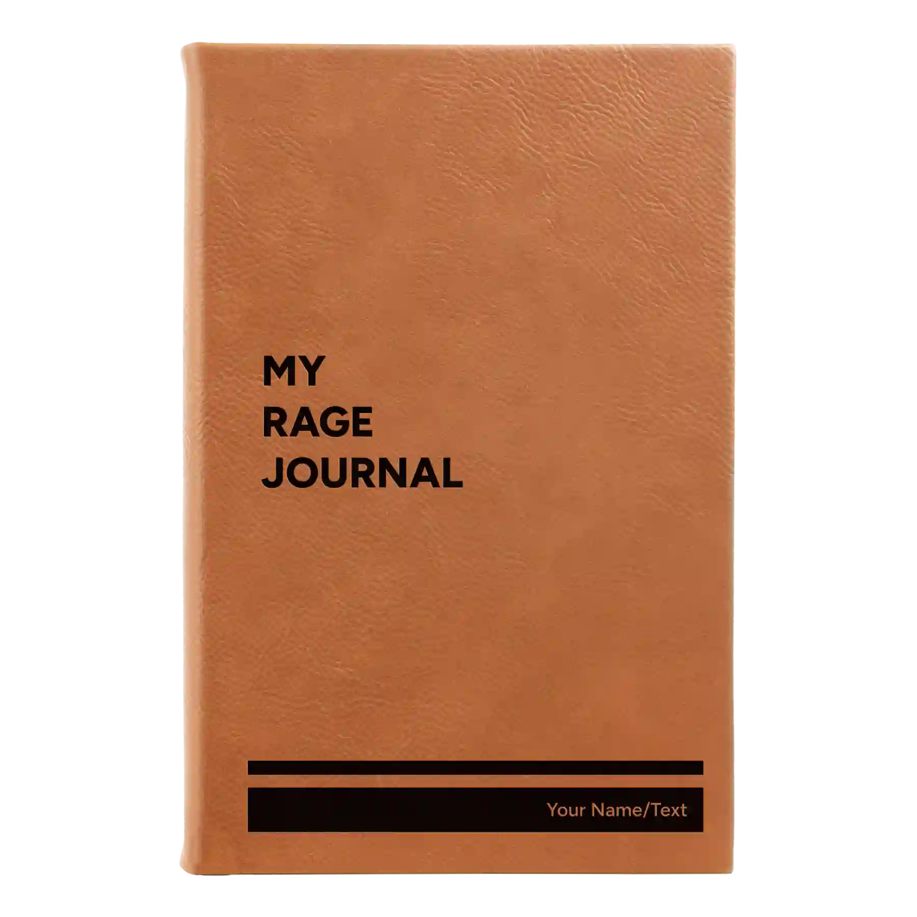 Small rawhide leatherette journal laser etched with 'My rage journal' design
