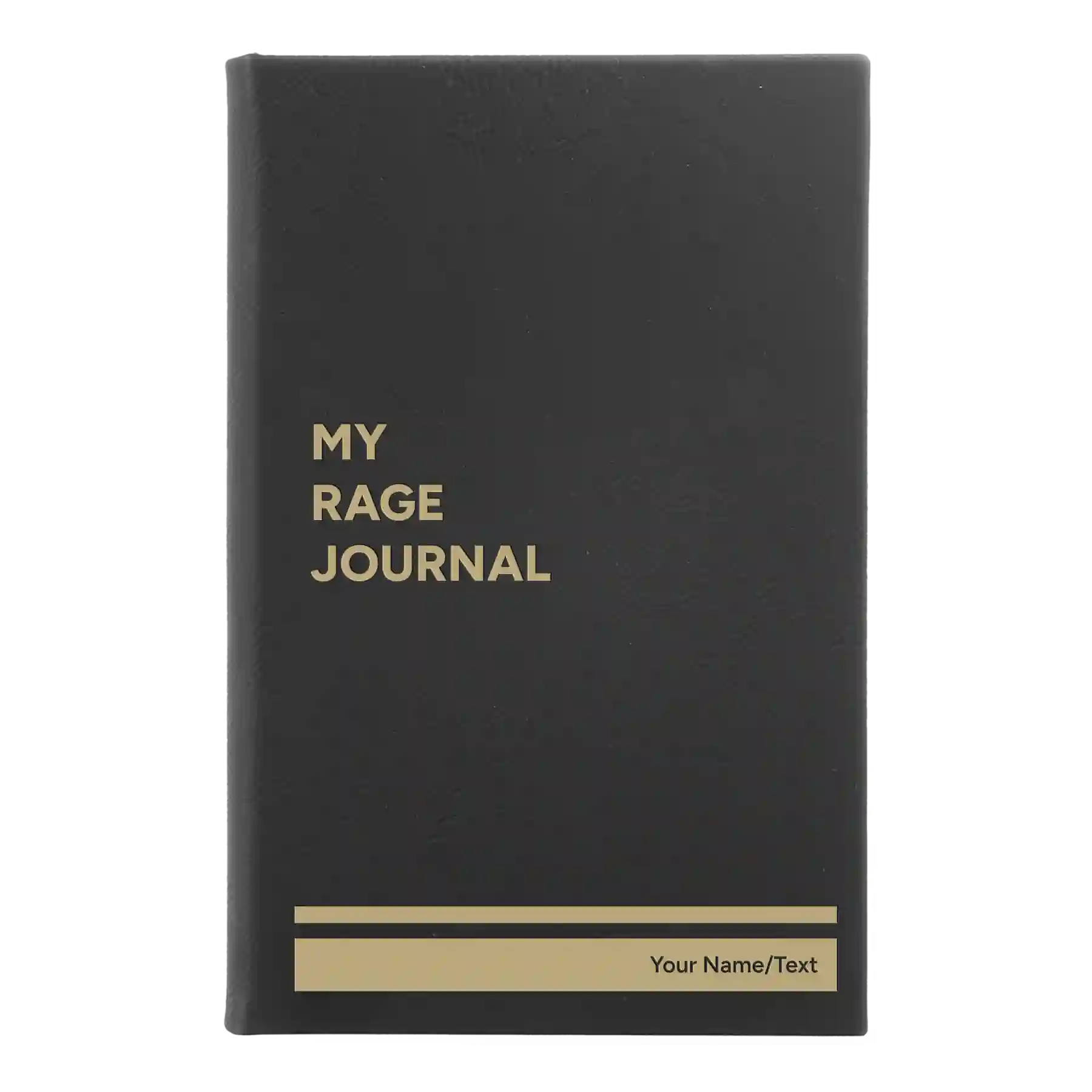 Small black/gold leatherette sketch book laser etched with 'My rage journal' design