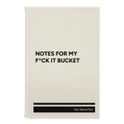 Small white leatherette sketch book laser etched with 'Notes for my fck it bucket' design