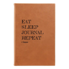 Small rawhide leatherette sketch book laser etched with 'Eat Sleep Journal' design