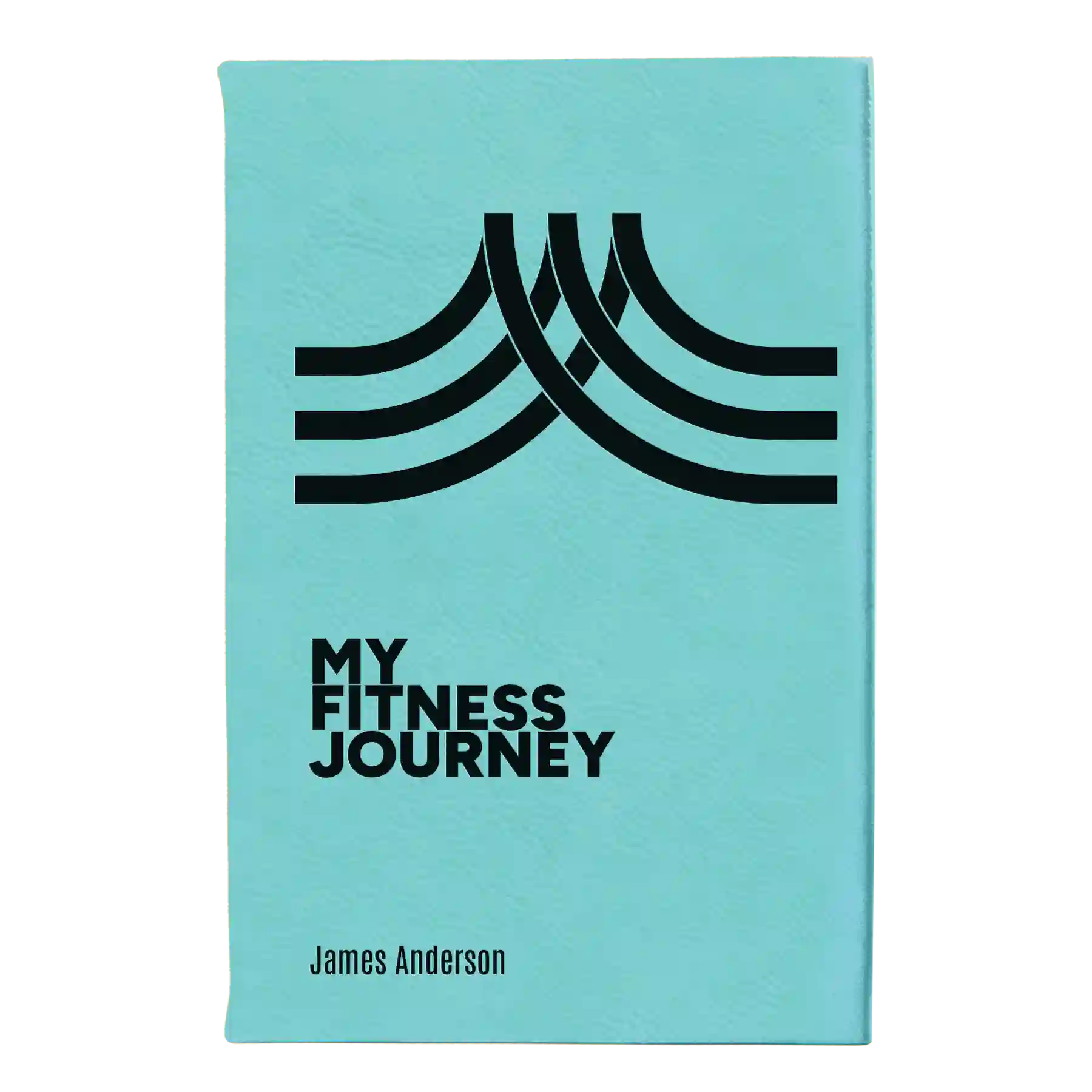 Small teal leatherette sketch book laser etched with 'Fitness Journey' design