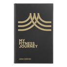 Small black/gold leatherette sketch book laser etched with 'Fitness Journey' design