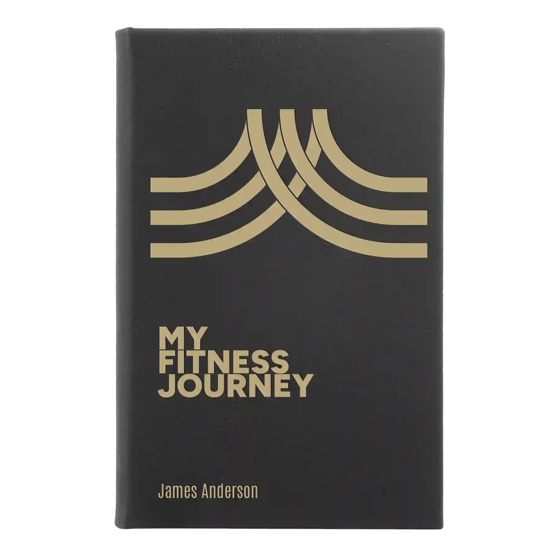 Small black/gold leatherette sketch book laser etched with 'Fitness Journey' design