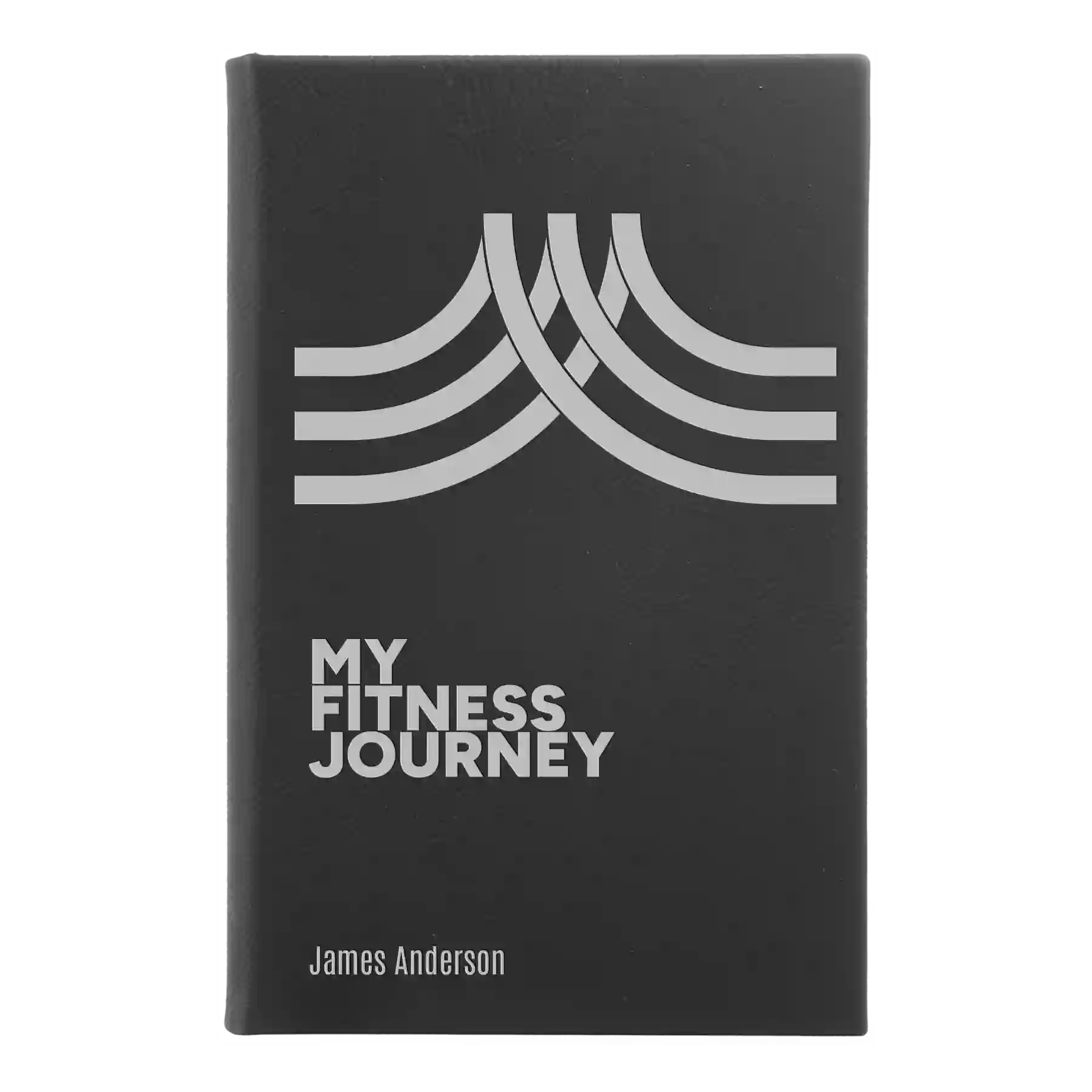 Small black/silver leatherette sketch book laser etched with 'Fitness Journey' design