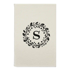 Small white leatherette sketch book laser etched with 'Floral Circle with Initial' design