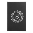 Small black/silver leatherette journal laser etched with 'Floral Circle with Initial' design