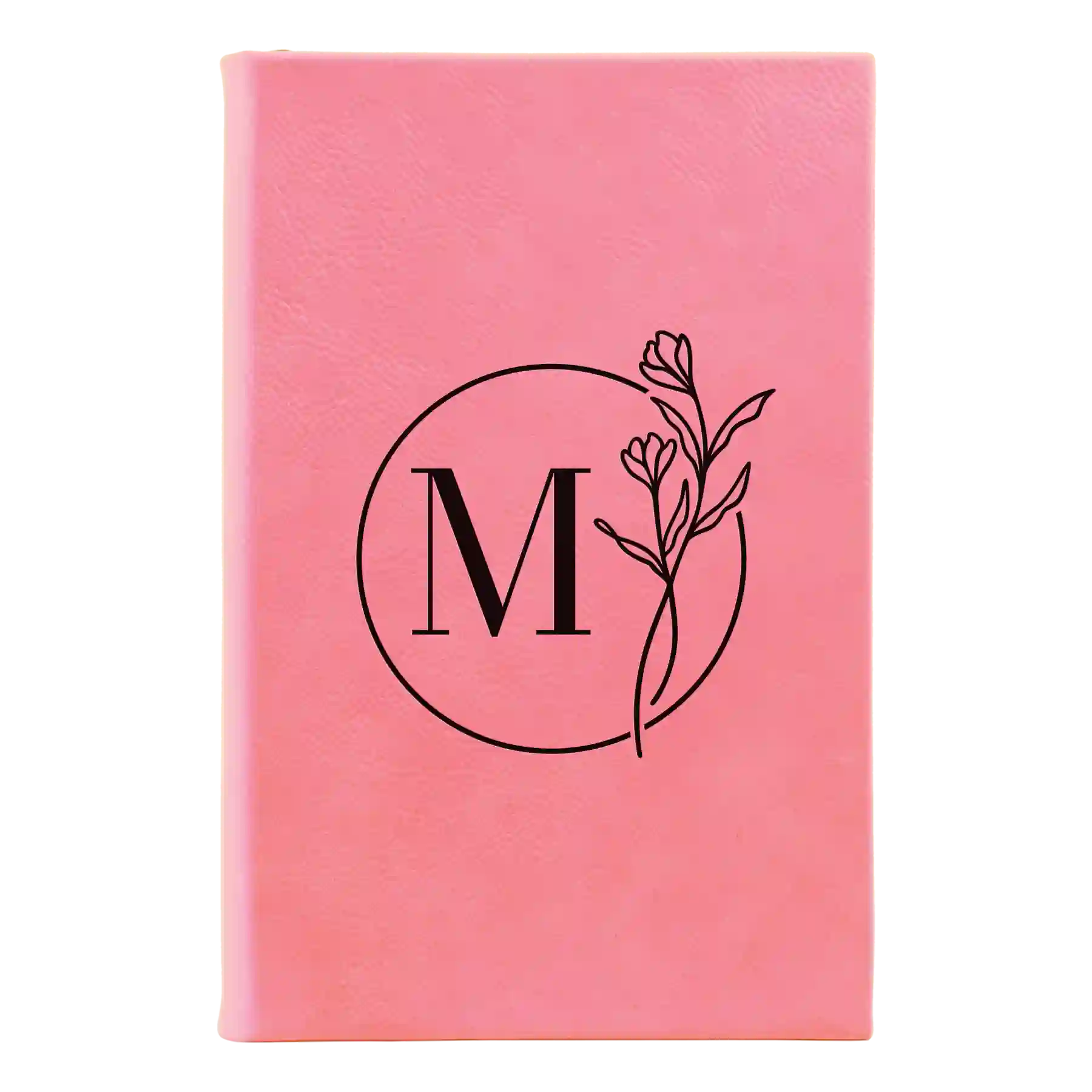 Small pink leatherette journal laser etched with 'Floral Circle' design