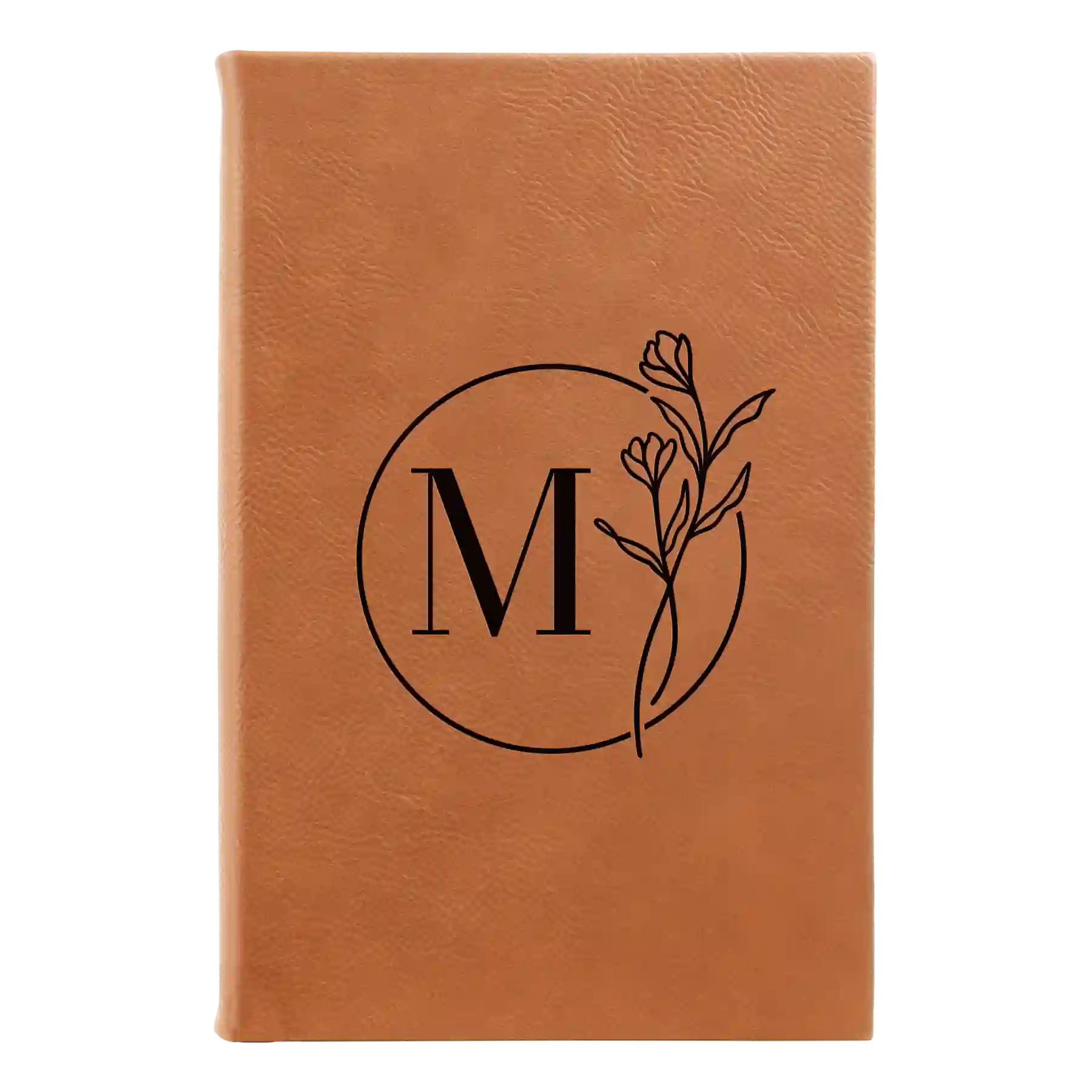 Small rawhide leatherette journal laser etched with 'Floral Circle' design