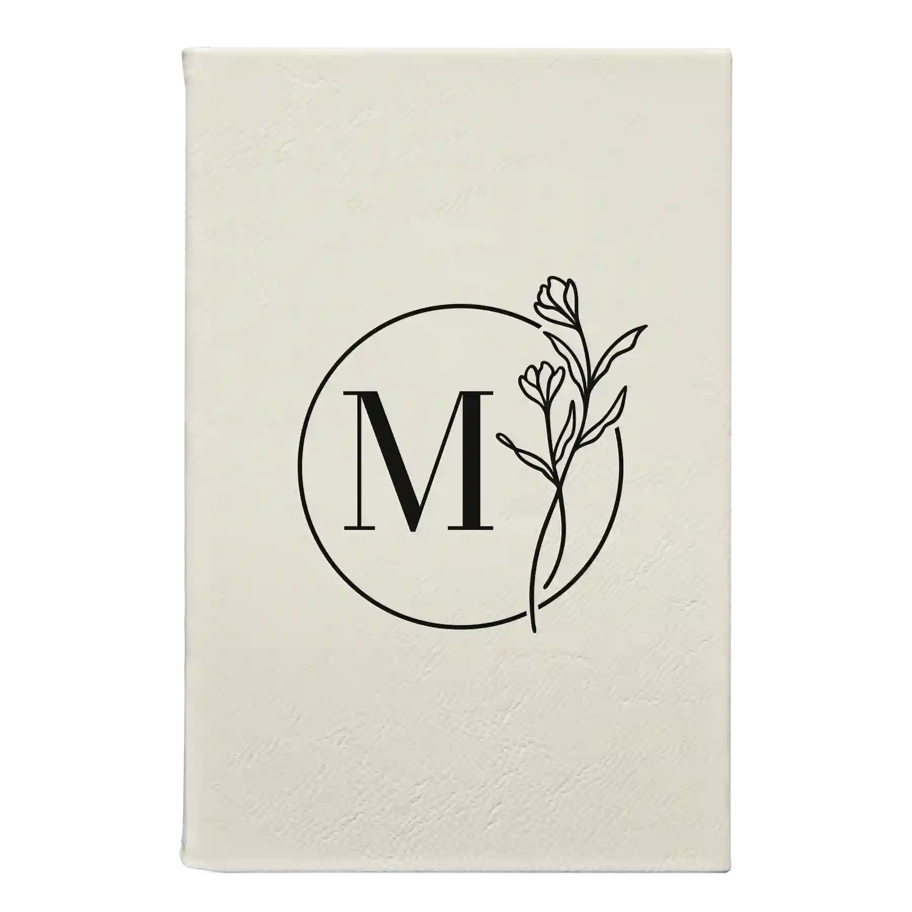 Small white leatherette journal laser etched with 'Floral Circle' design