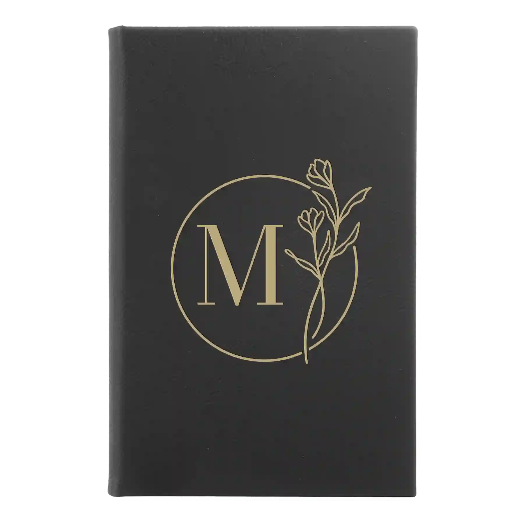 Small black/gold leatherette journal laser etched with 'Floral Circle' design