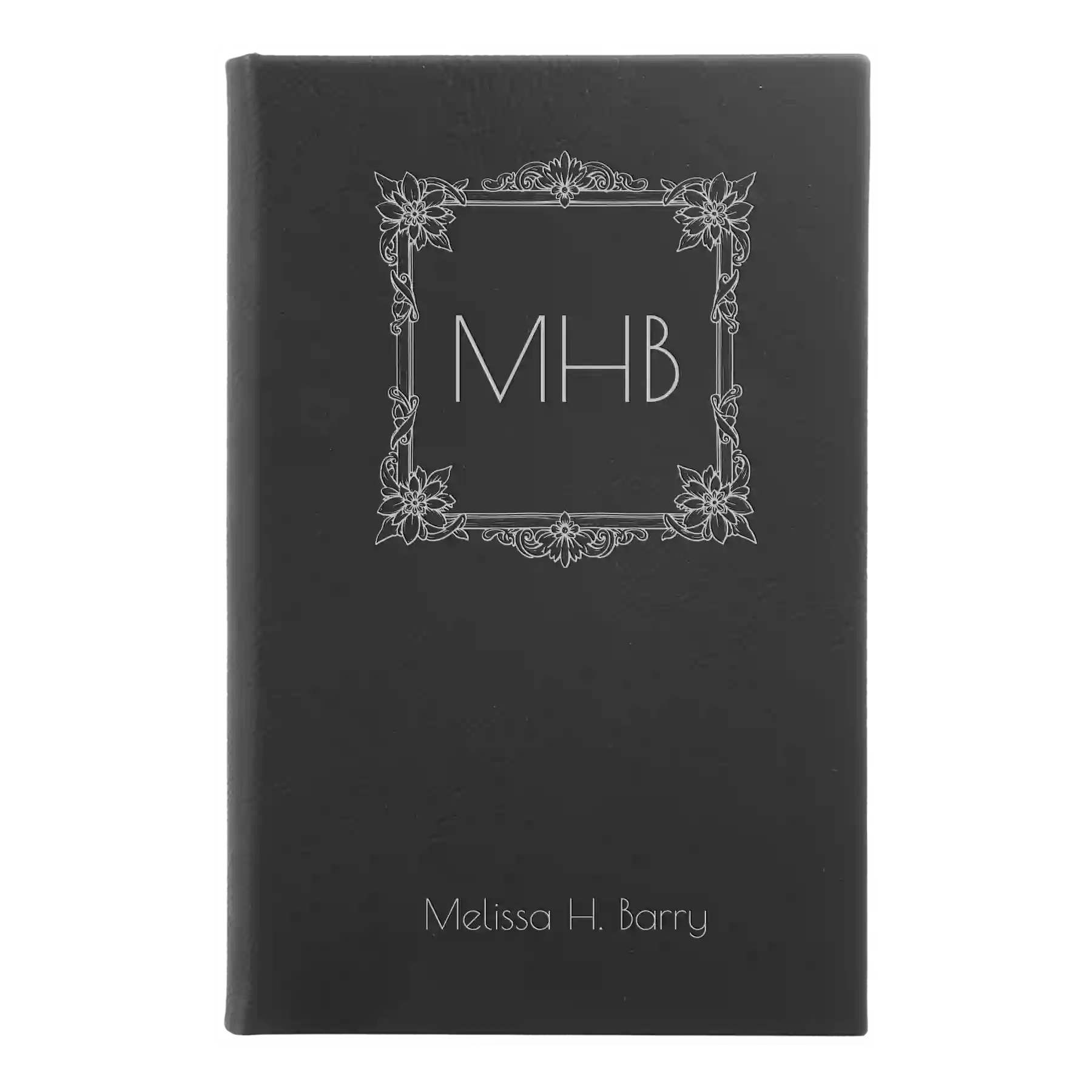 Small black/silver leatherette journal laser etched with 'Floral Frame' design