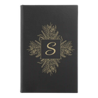 Small black/gold leatherette journal laser etched with 'Floral Initals' design