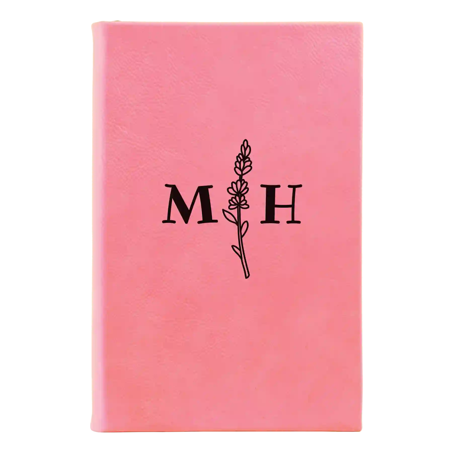 Small pink leatherette sketch book laser etched with 'Flower Initial' design