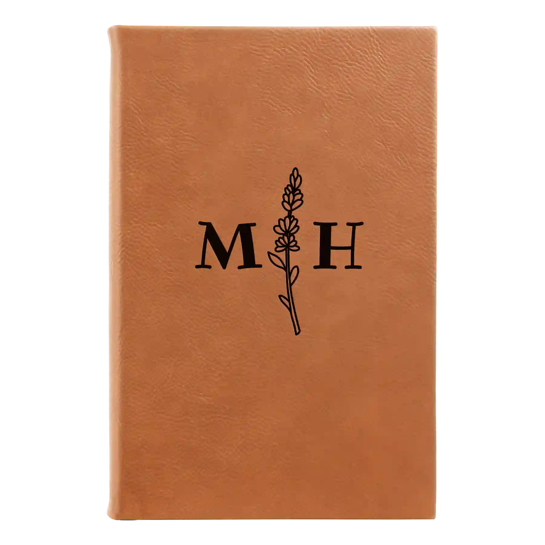 Small rawhide leatherette journal laser etched with 'Flower Initial' design