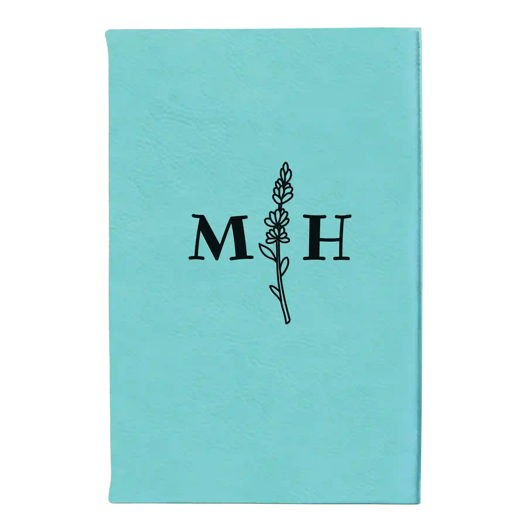 Small teal leatherette journal laser etched with 'Flower Initial' design
