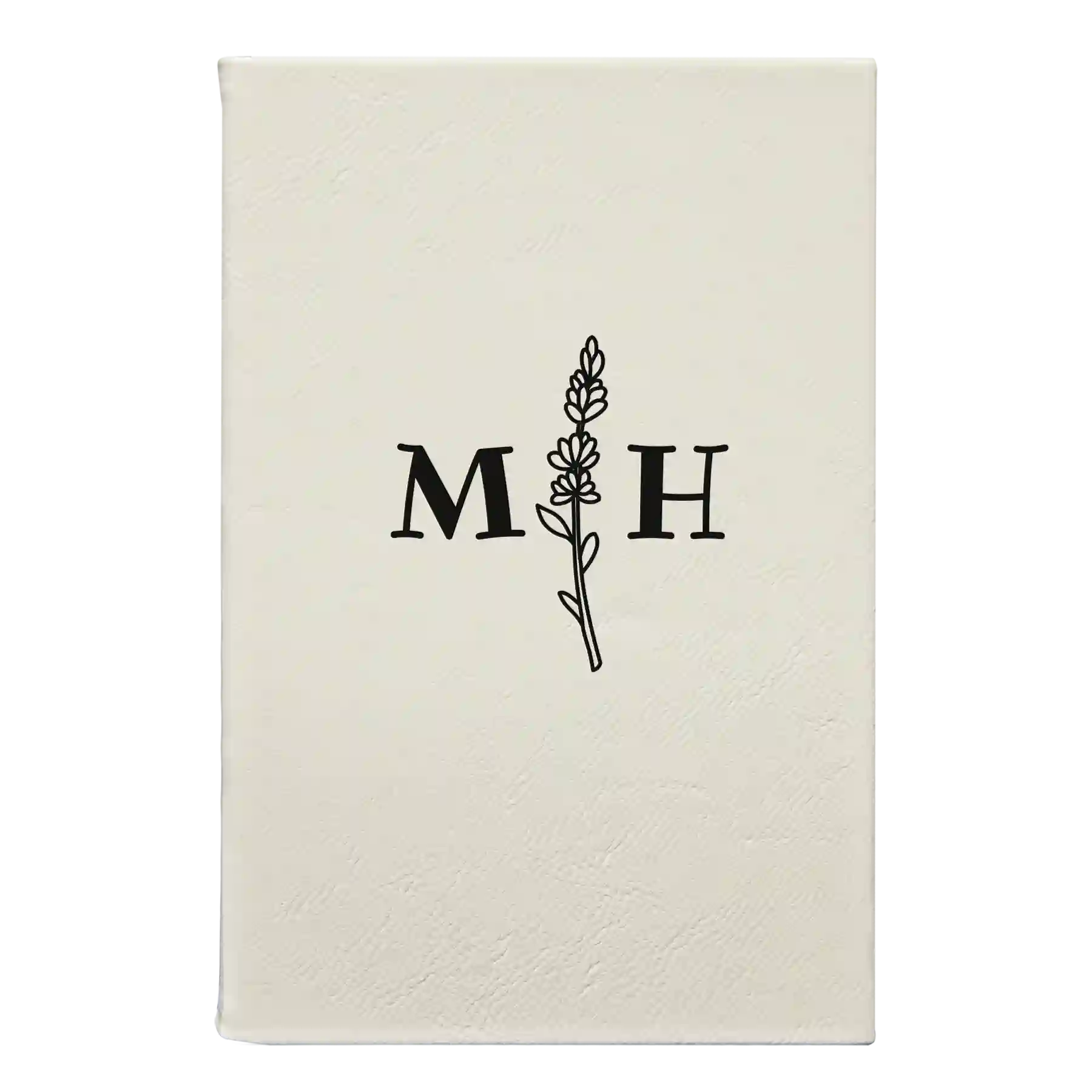 Small white leatherette sketch book laser etched with 'Flower Initial' design