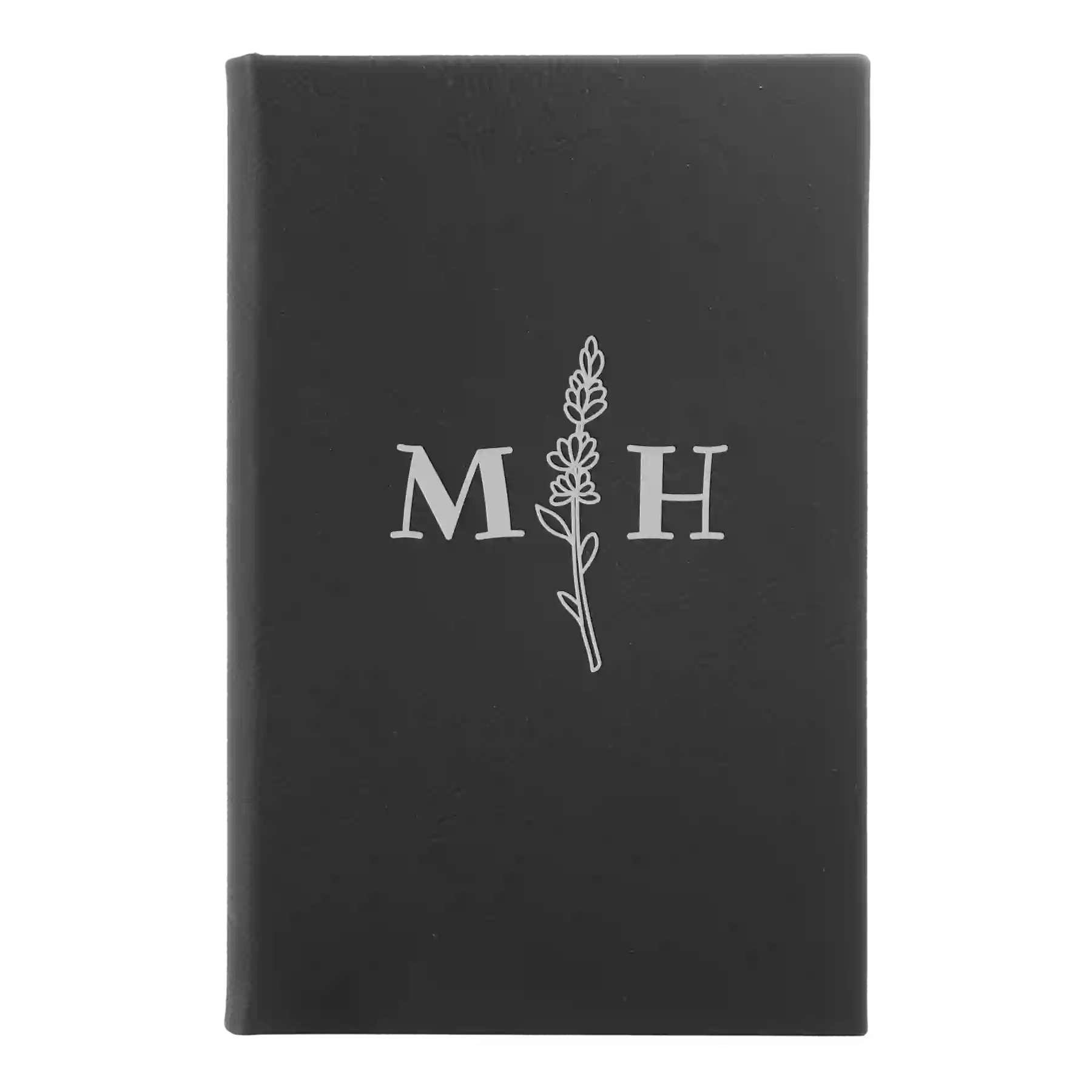 Small black/silver leatherette journal laser etched with 'Flower Initial' design