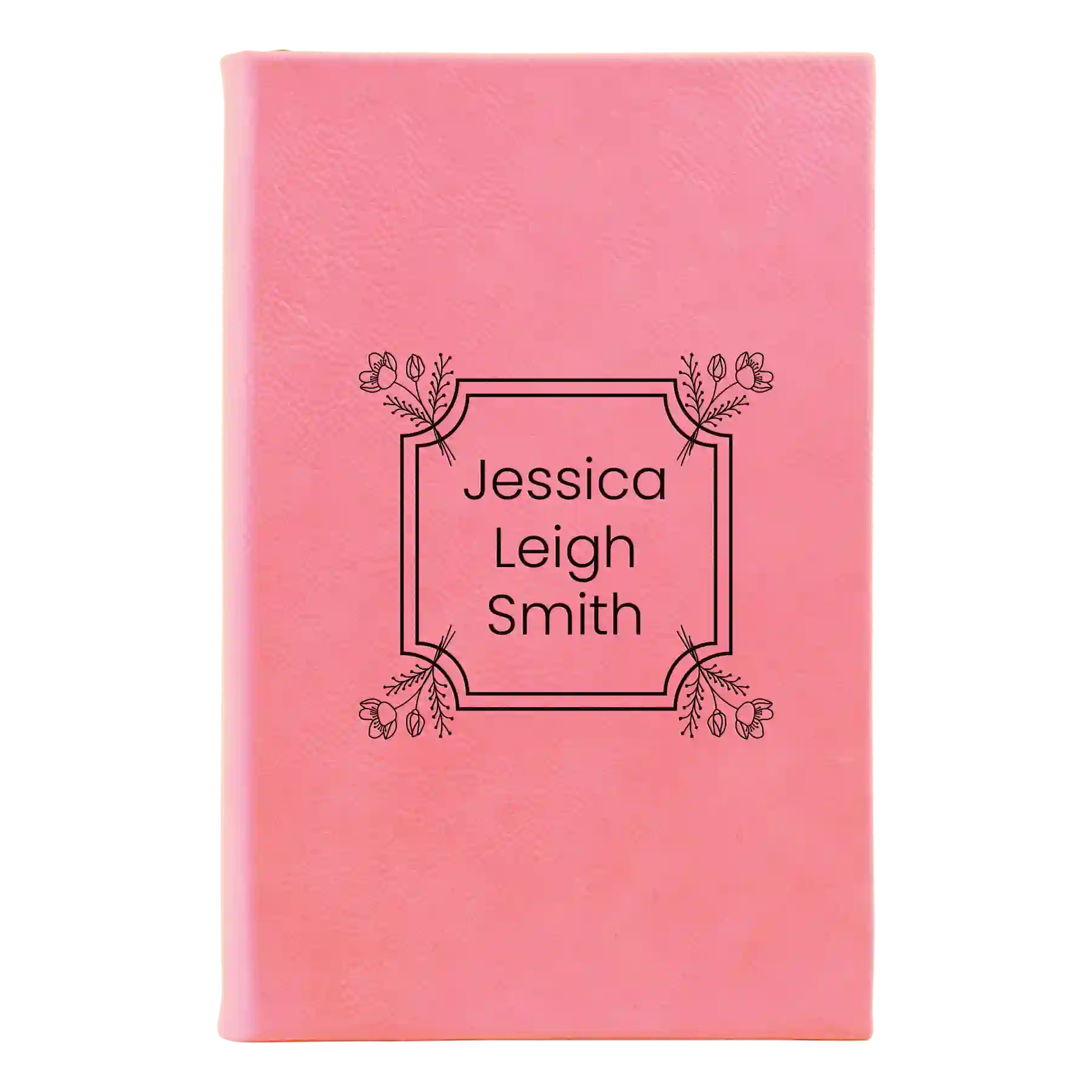 Small pink leatherette journal laser etched with 'Flower Square' design