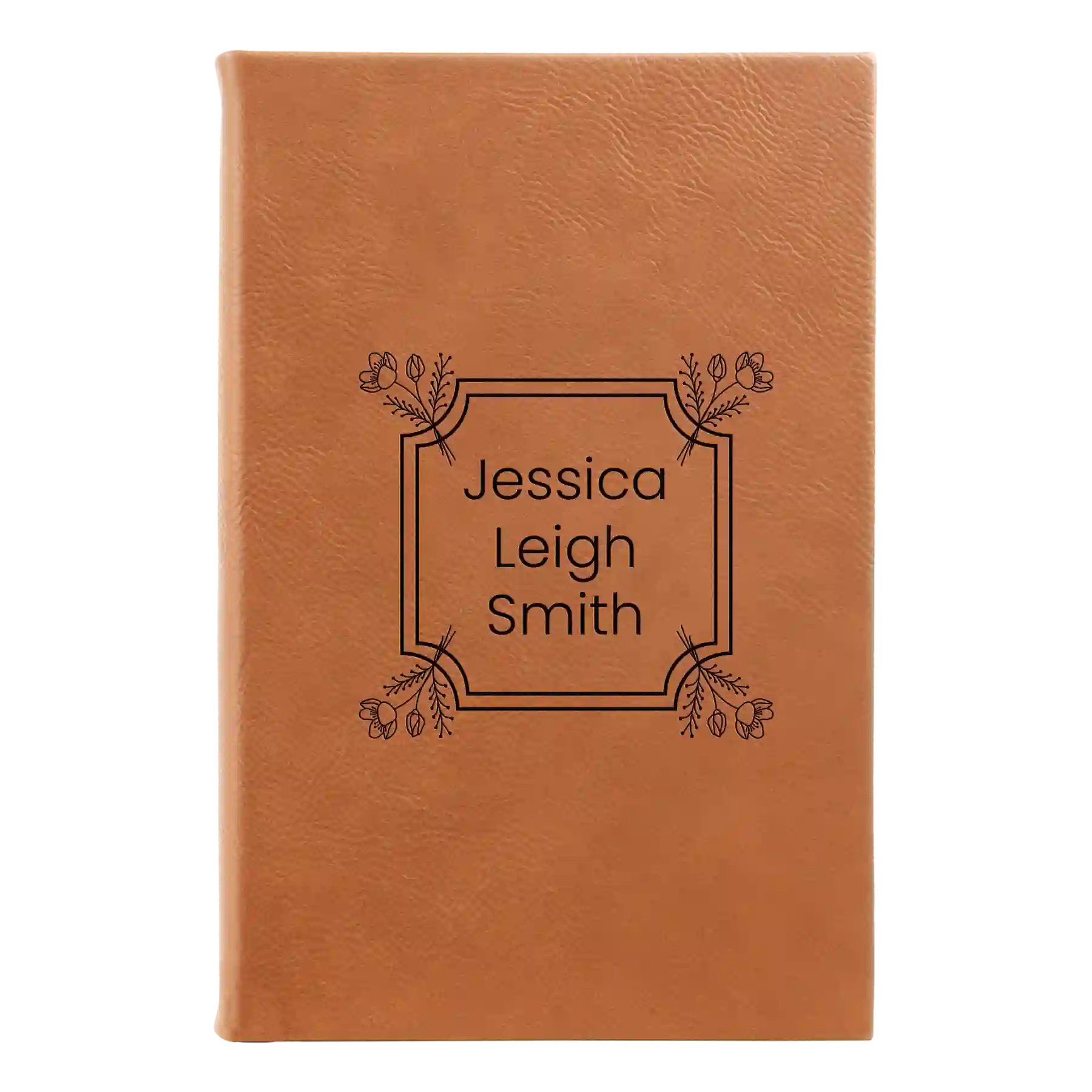 Small rawhide leatherette journal laser etched with 'Flower Square' design