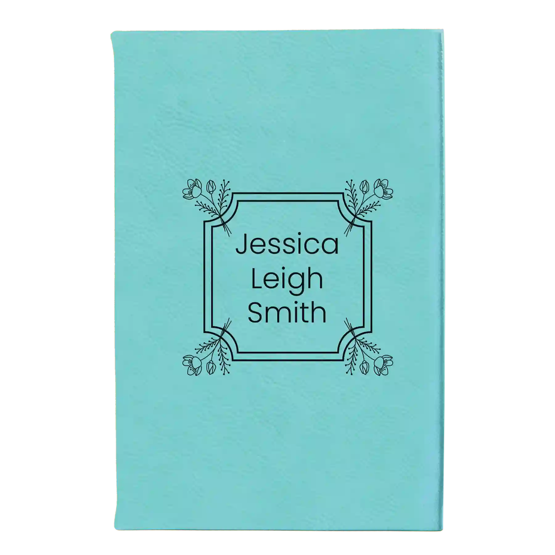 Small teal leatherette journal laser etched with 'Flower Square' design