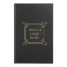 Small black/gold leatherette journal laser etched with 'Flower Square' design