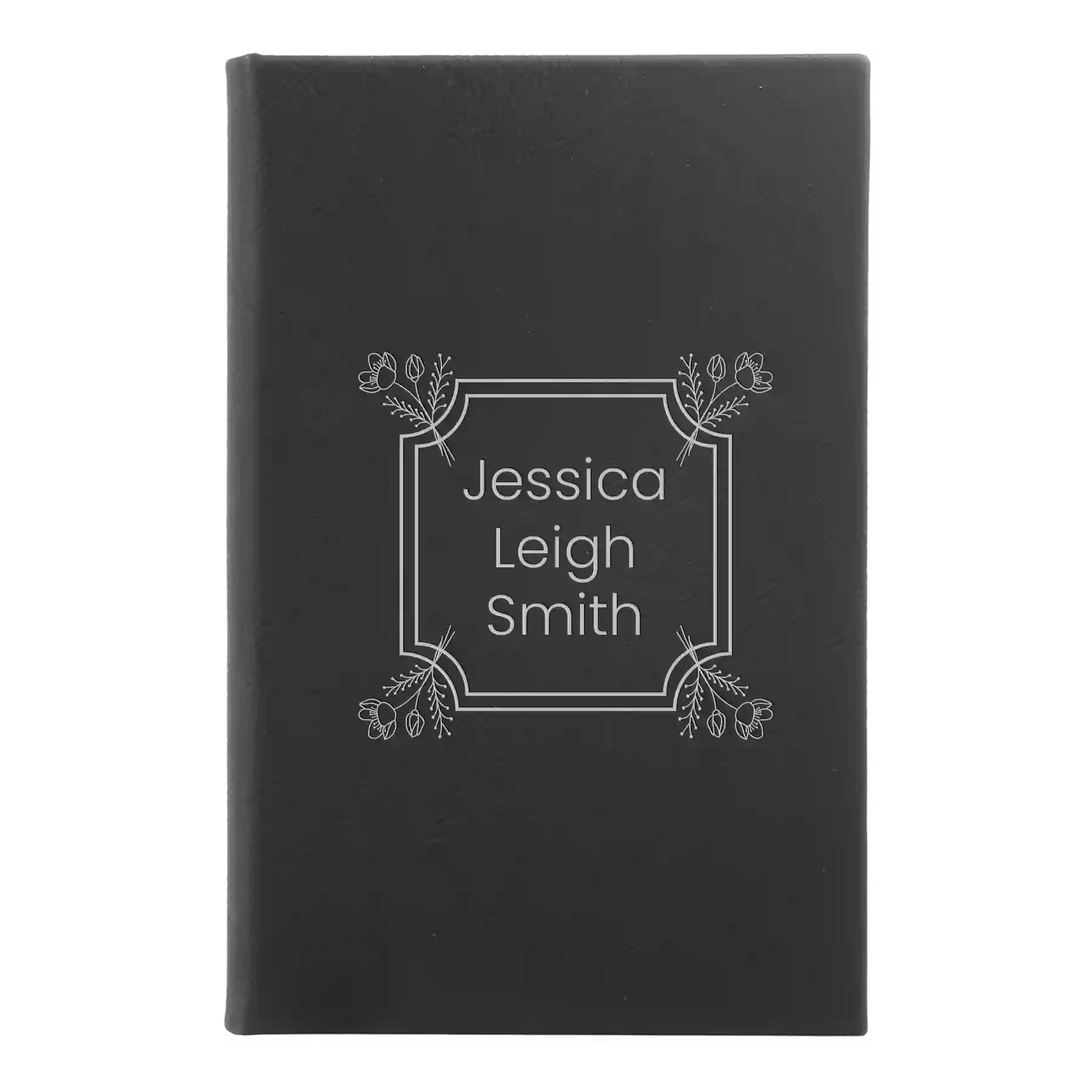 Small black/silver leatherette journal laser etched with 'Flower Square' design