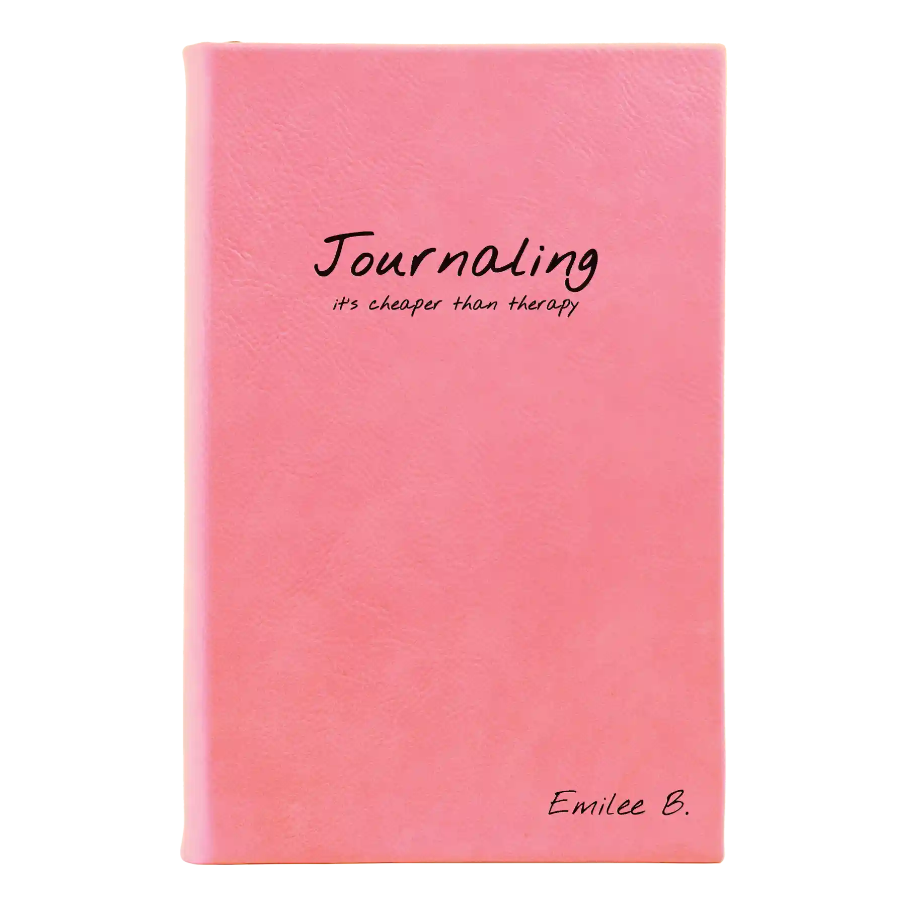 Small pink leatherette journal laser etched with 'Journaling' design