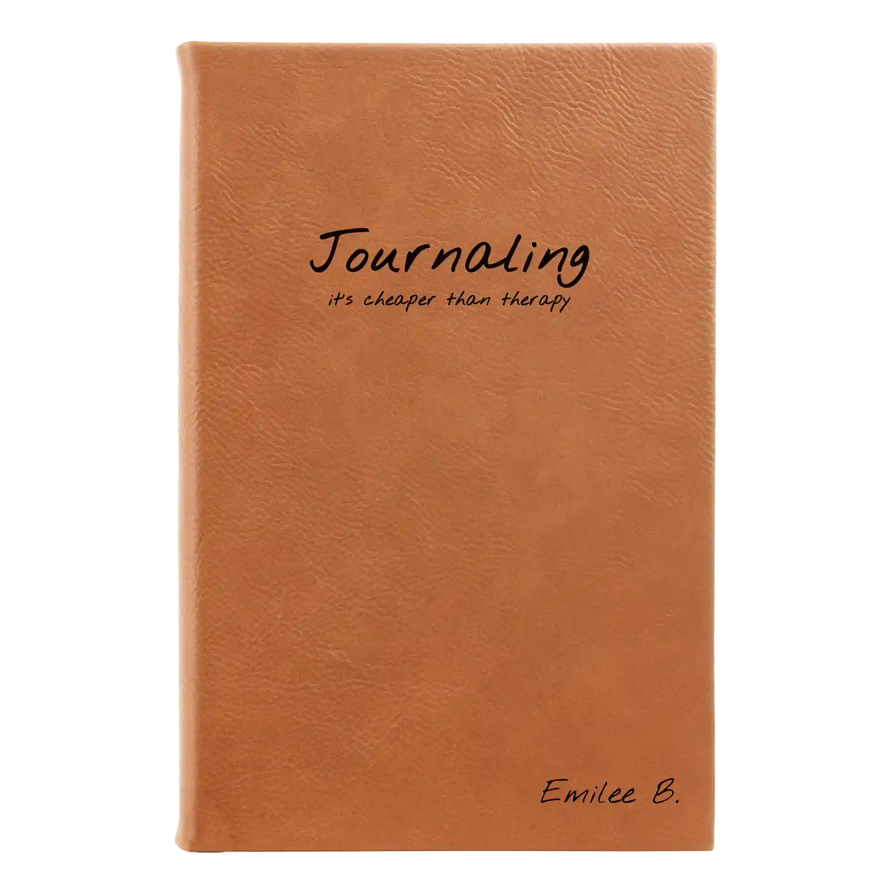 Small rawhide leatherette sketch book laser etched with 'Journaling' design