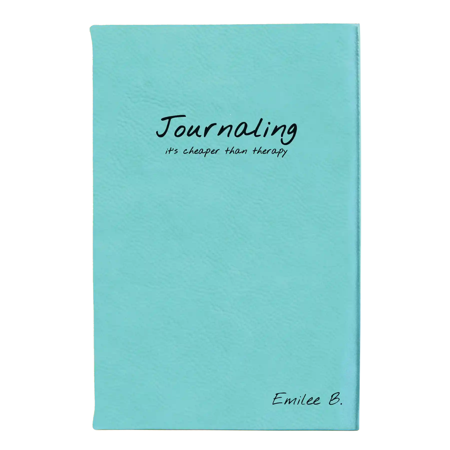 Small teal leatherette journal laser etched with 'Journaling' design