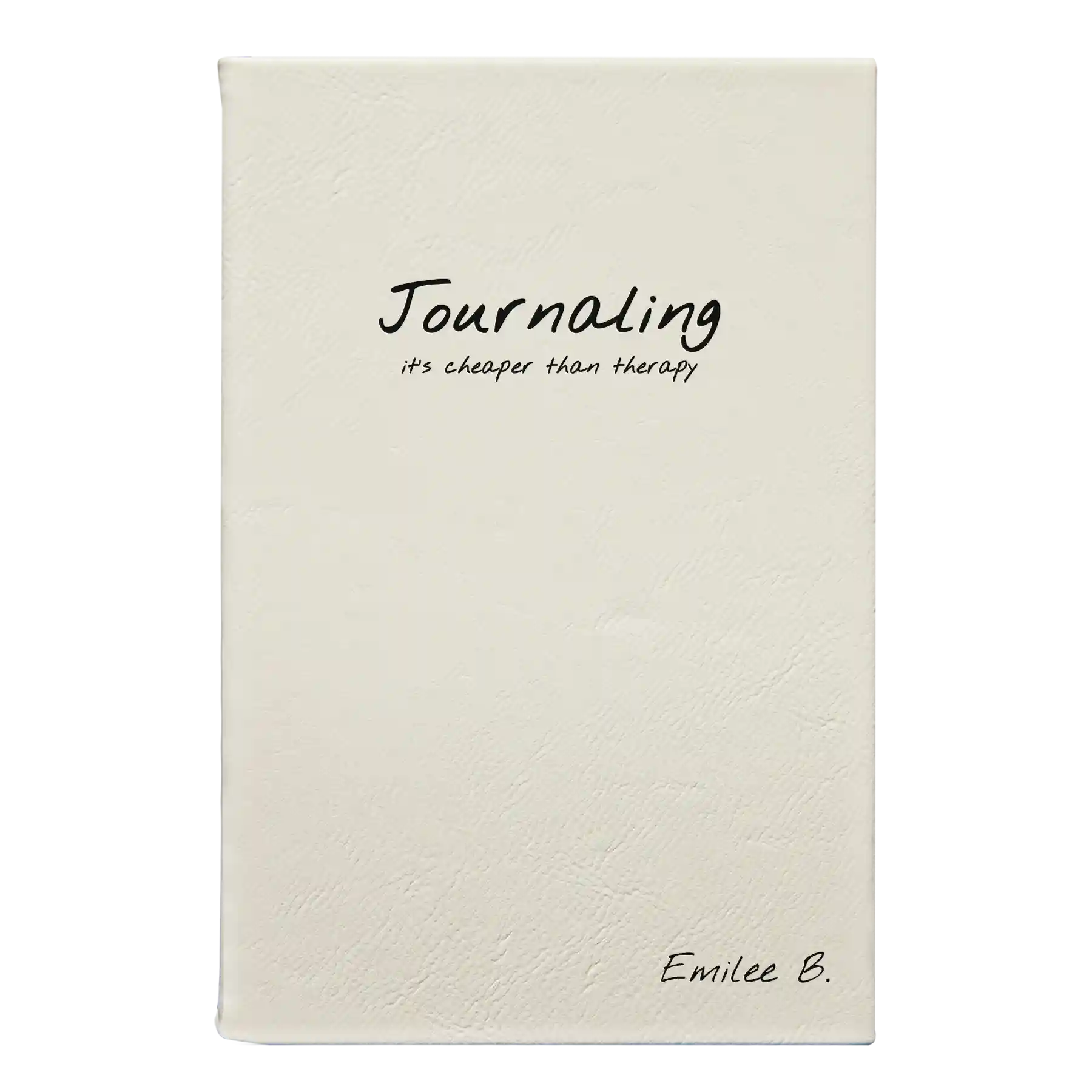 Small white leatherette journal laser etched with 'Journaling' design