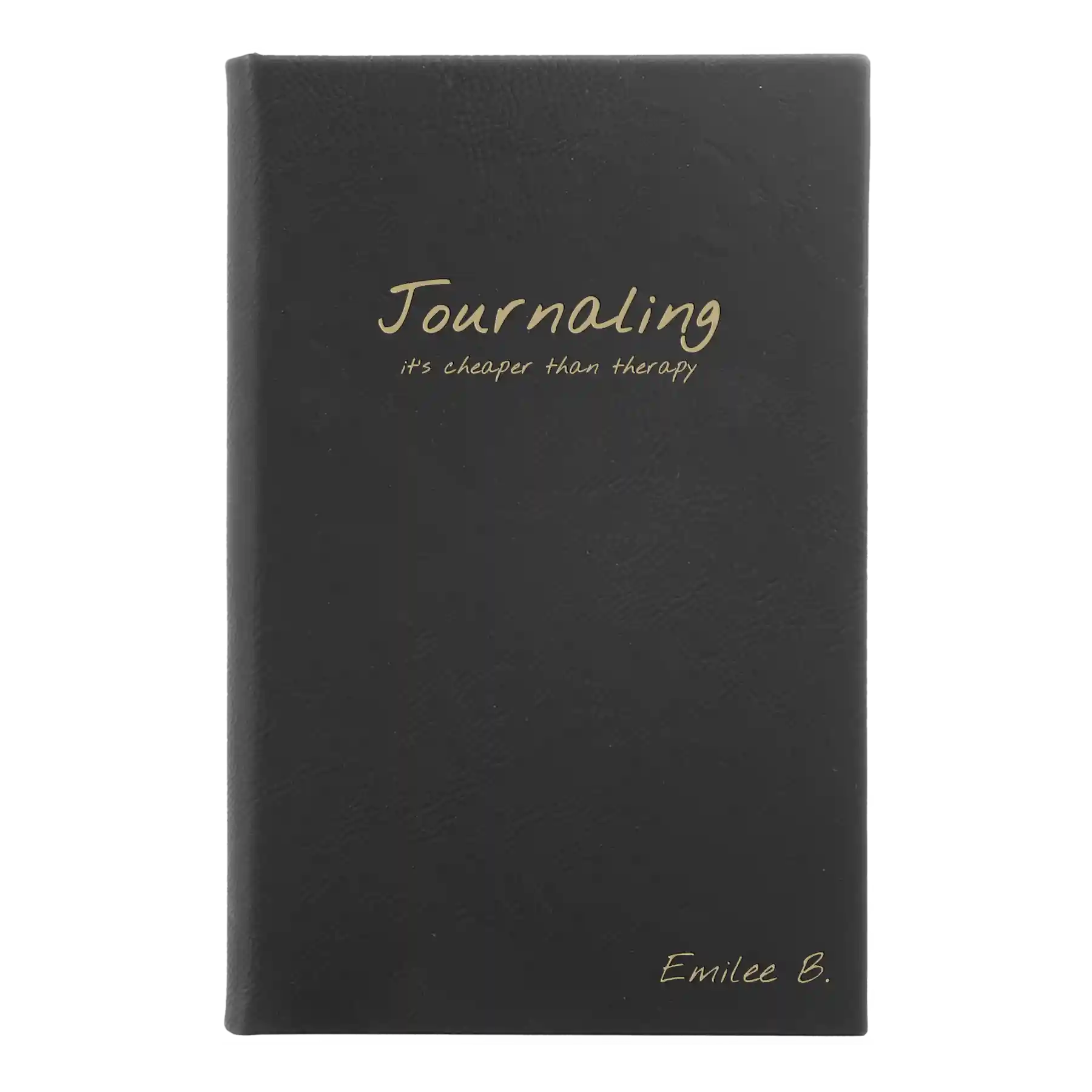 Small black/gold leatherette journal laser etched with 'Journaling' design