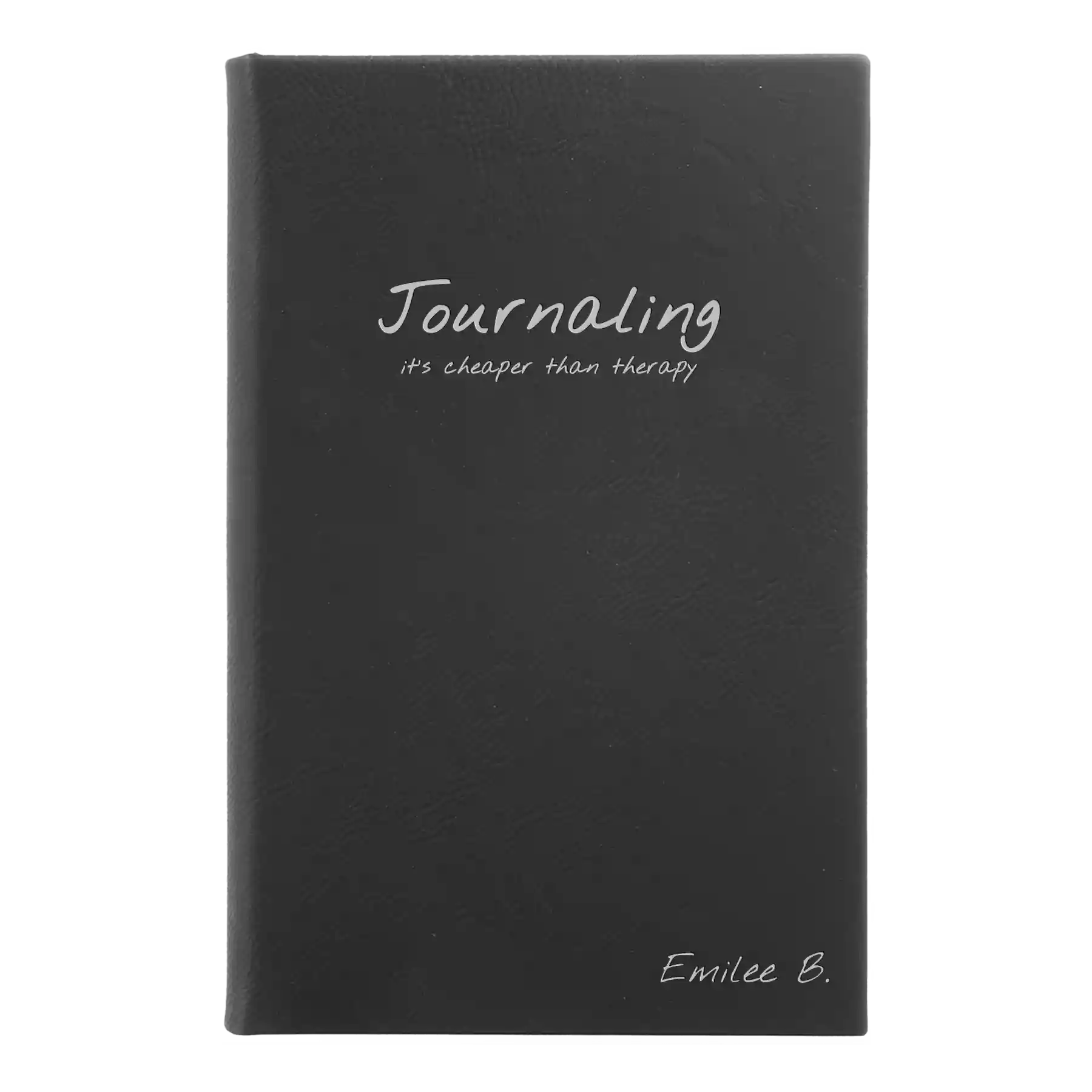 Small black/silver leatherette journal laser etched with 'Journaling' design